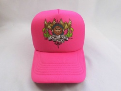 heat tranfer print hot pink mesh trucker hat